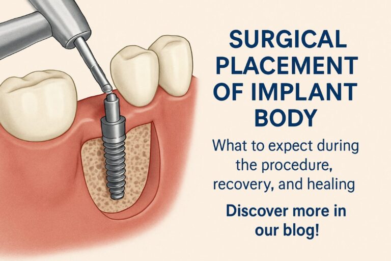Image of a dentist in a surgical mask carefully placing a dental implant into a patient's jawbone, using precision instruments. No text on the image.